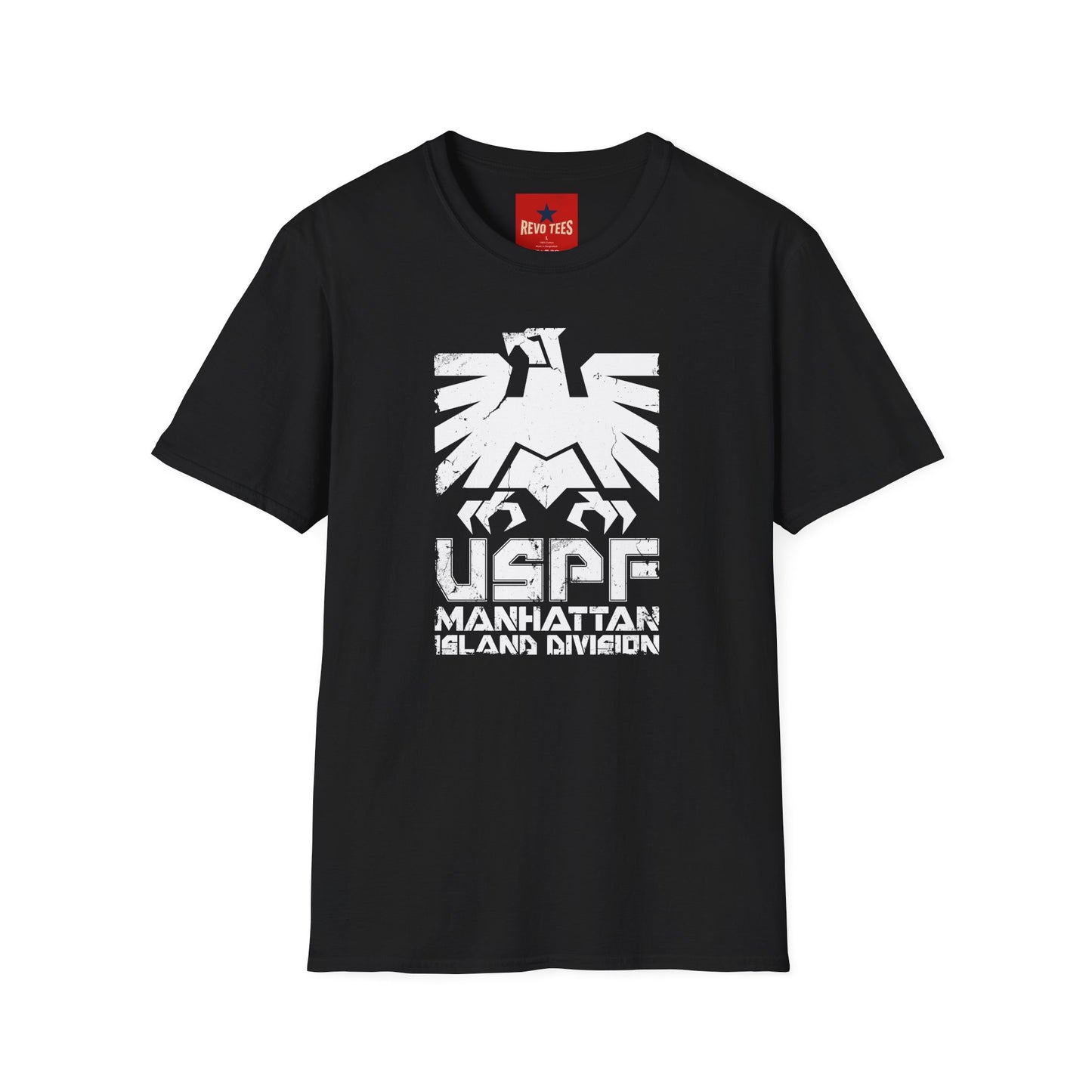 T-Shirt — Bold Distressed Eagle "USPF Manhattan Island Division" Graphic