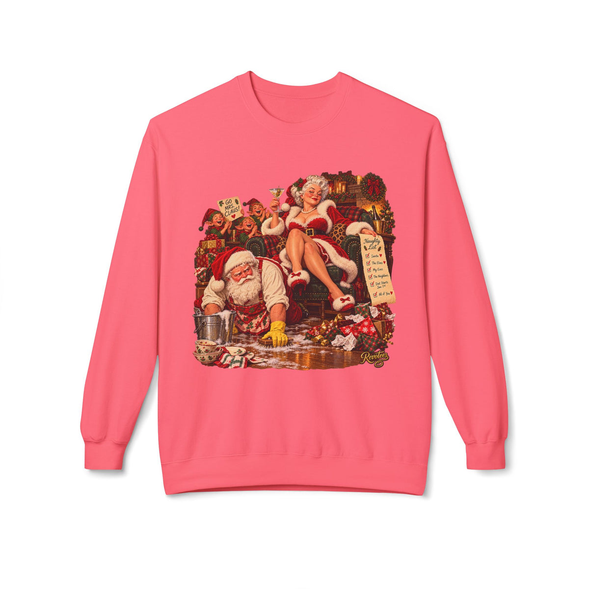 REVOTEES Vintage Santa Pin-Up Christmas Crewneck Sweatshirt