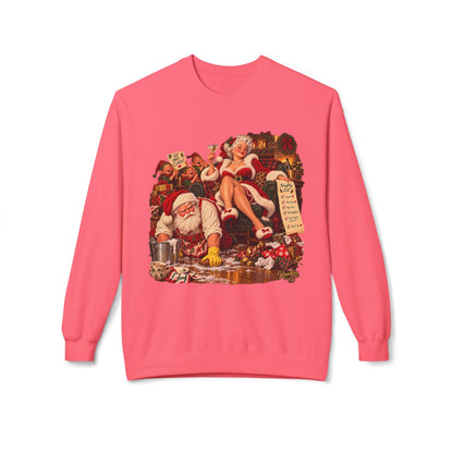 REVOTEES Vintage Santa Pin-Up Christmas Crewneck Sweatshirt