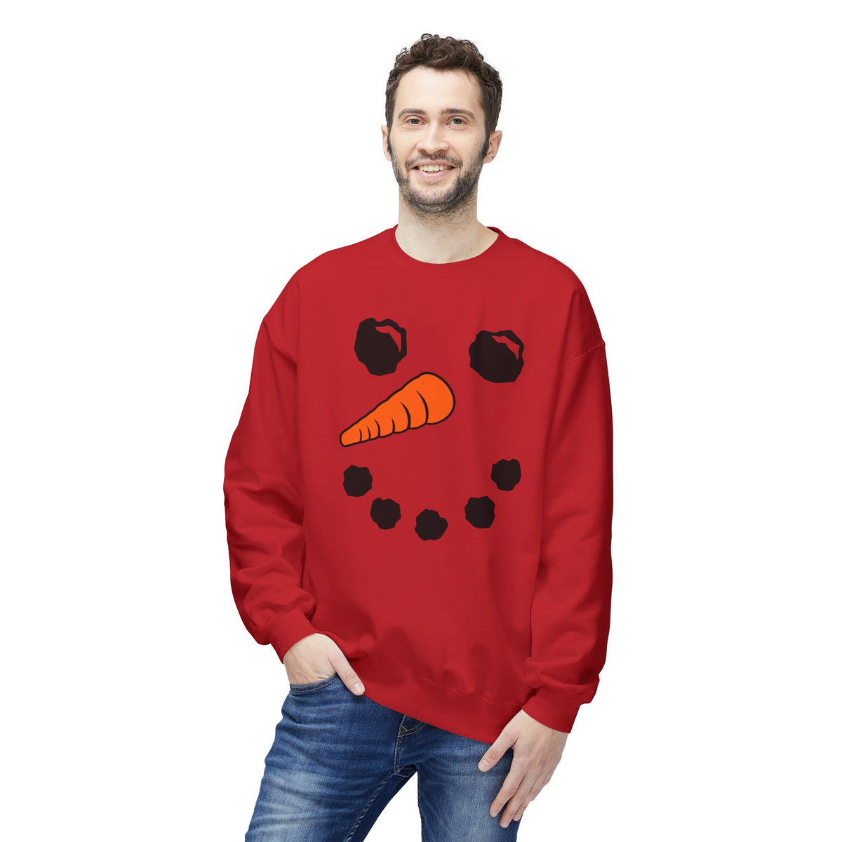 Snowman Face Crewneck Sweatshirt — Cute Winter Holiday Pullover