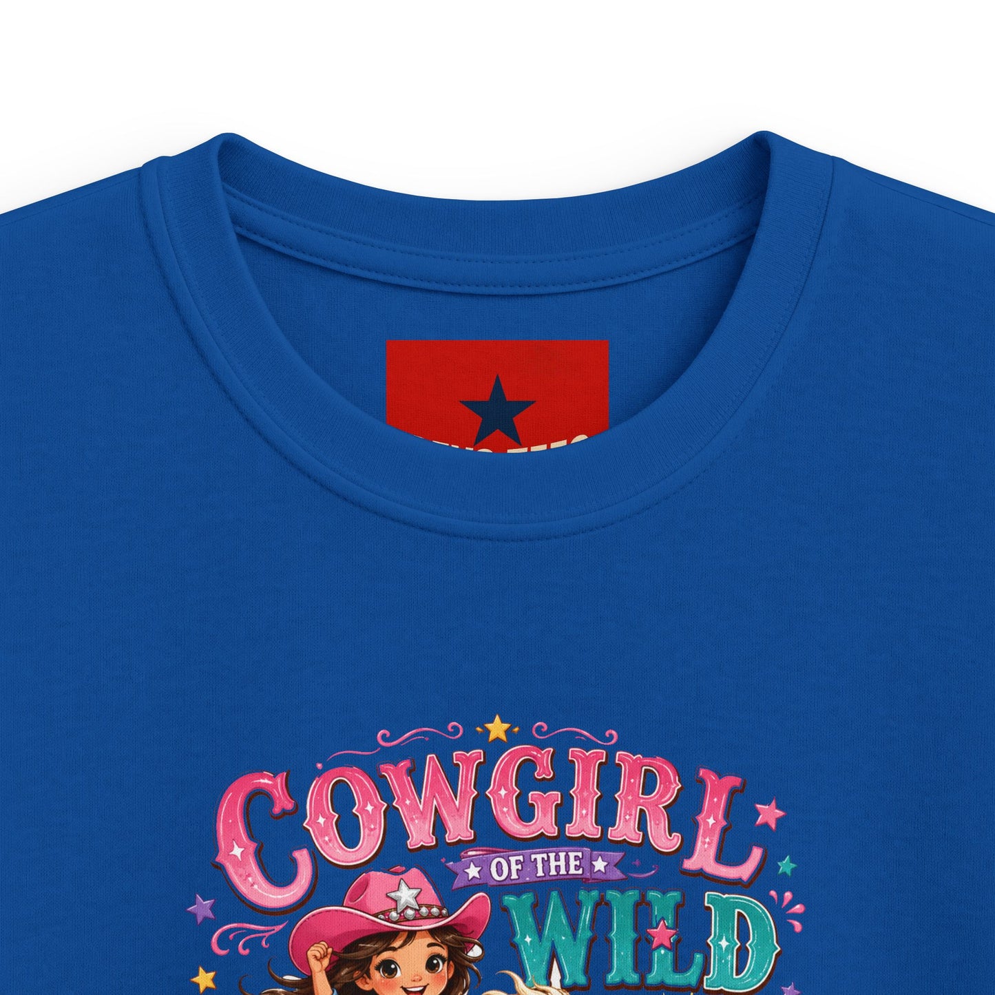 Kids Tee — "Cowgirl at Heart" Colorful Western Graphic (Cowgirl & Wild Print)