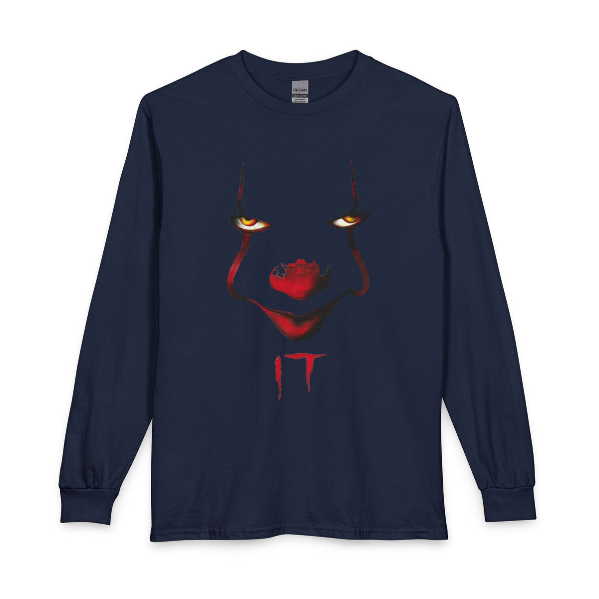 Horror Clown Face Long Sleeve Tee – 'IT' Pennywise Minimalist Graphic