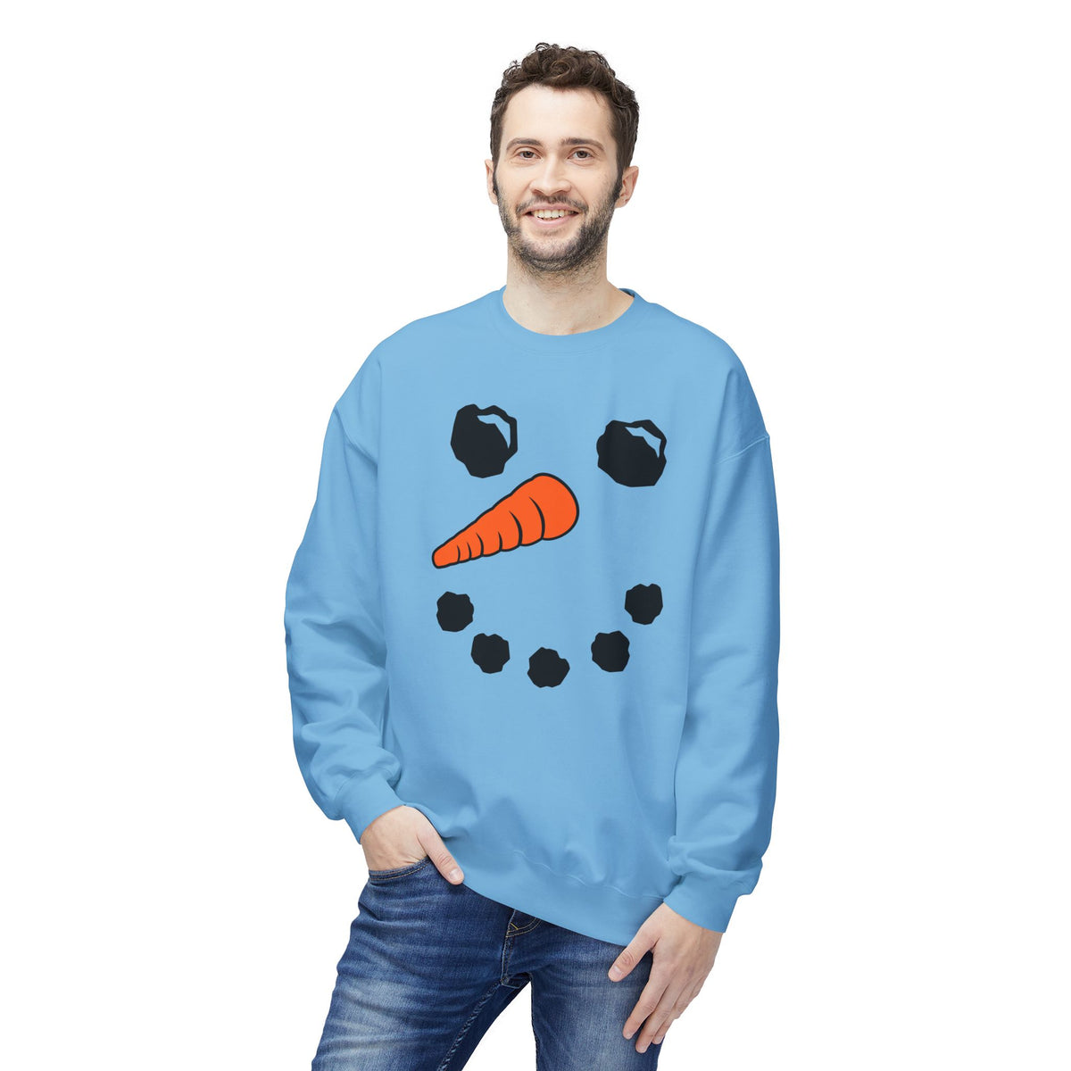 Snowman Face Crewneck Sweatshirt — Cute Winter Holiday Pullover