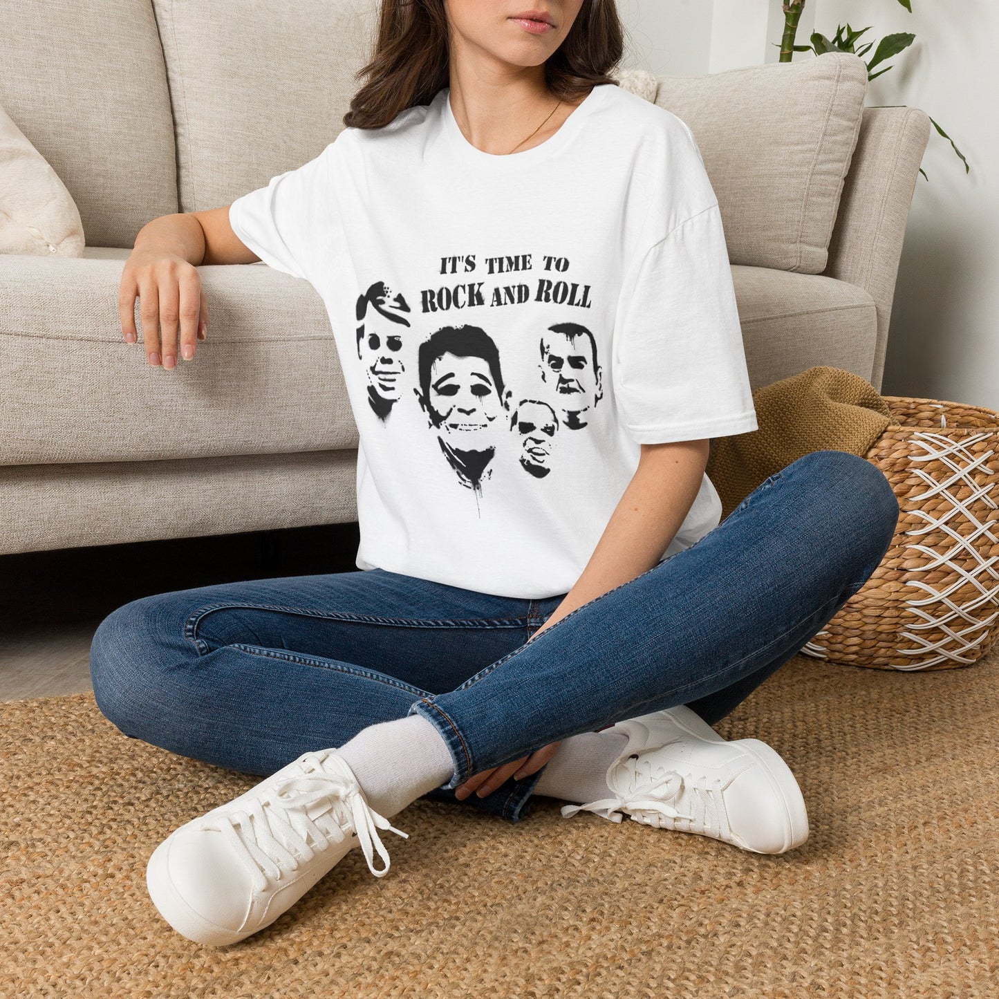 Rock and Roll Faces T-Shirt — "It's Time to Rock and Roll" Retro Band Tee