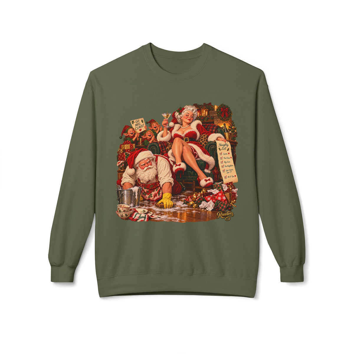 REVOTEES Vintage Santa Pin-Up Christmas Crewneck Sweatshirt