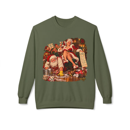 REVOTEES Vintage Santa Pin-Up Christmas Crewneck Sweatshirt