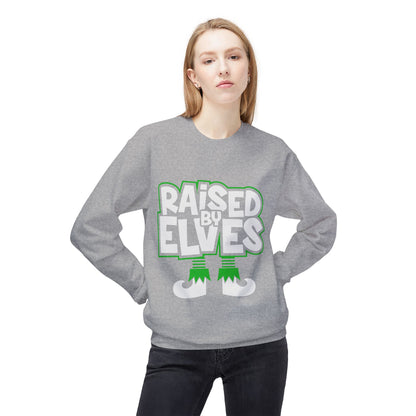Raised by Elves Sweatshirt – Christmas Funny Holiday Crewneck