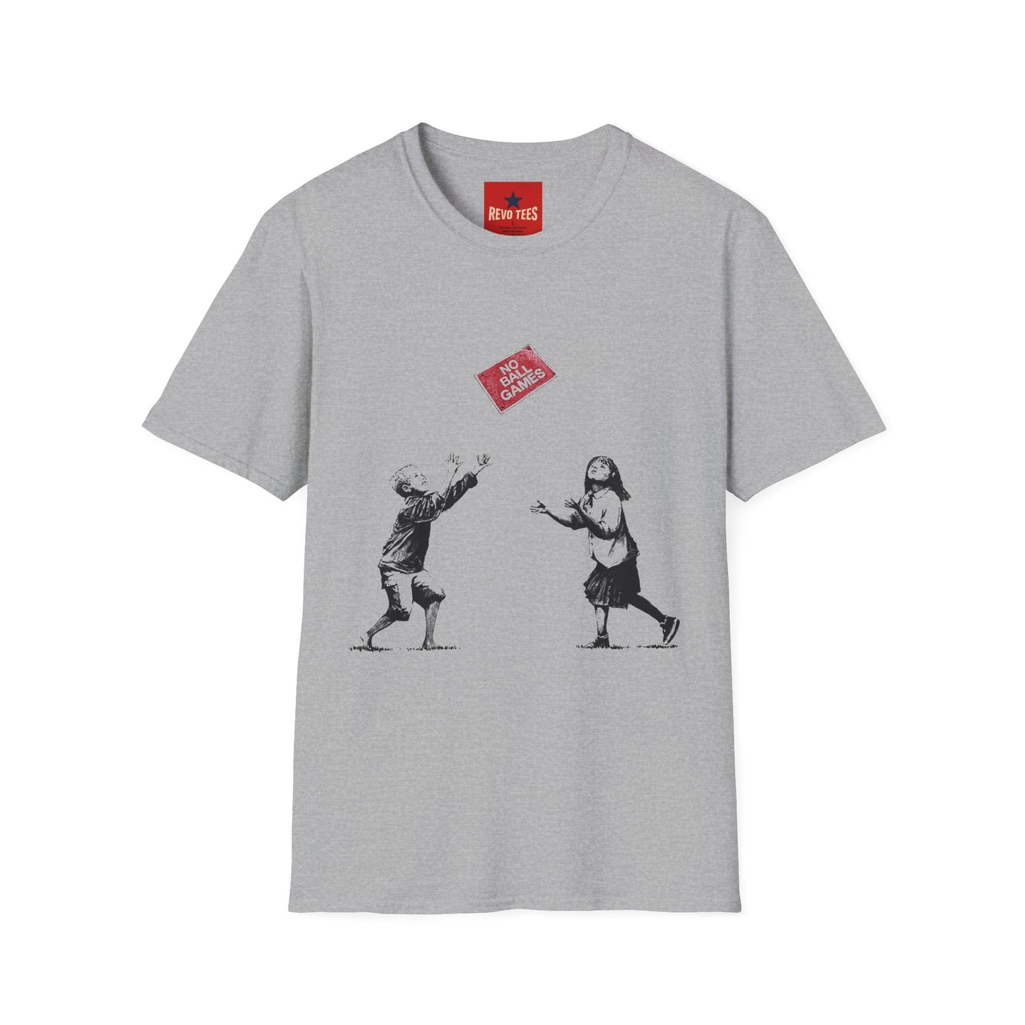 Banksy No More Games T-Shirt — Vintage Kids Throwing 'No More Games' Patch Graphic Tee
