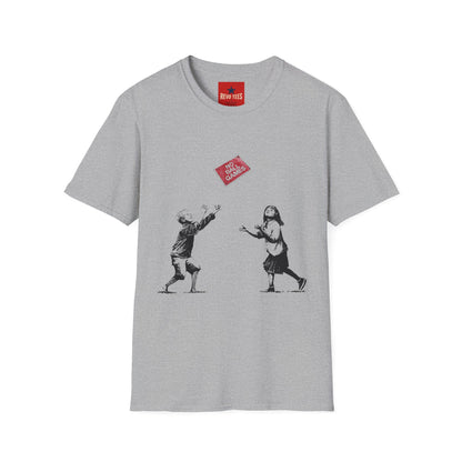 Banksy No More Games T-Shirt — Vintage Kids Throwing 'No More Games' Patch Graphic Tee
