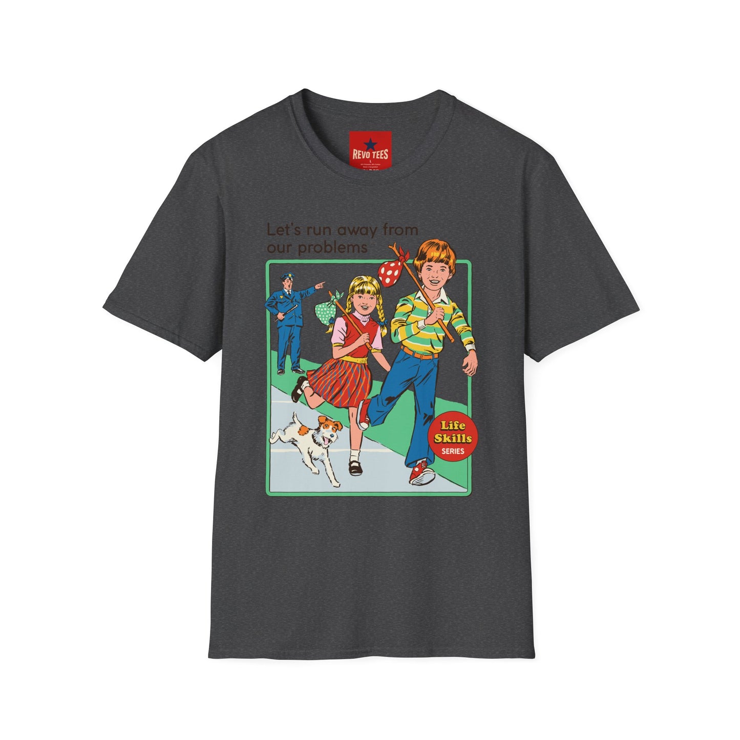 Retro Runaway Kids T-Shirt — "Let's Run Away From Our Problems" Vintage Graphic Tee