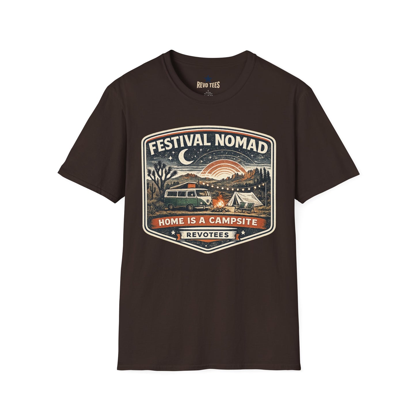 REVOTEES Festival Nomad Retro Camping Tee ("Home Is a Campsite")