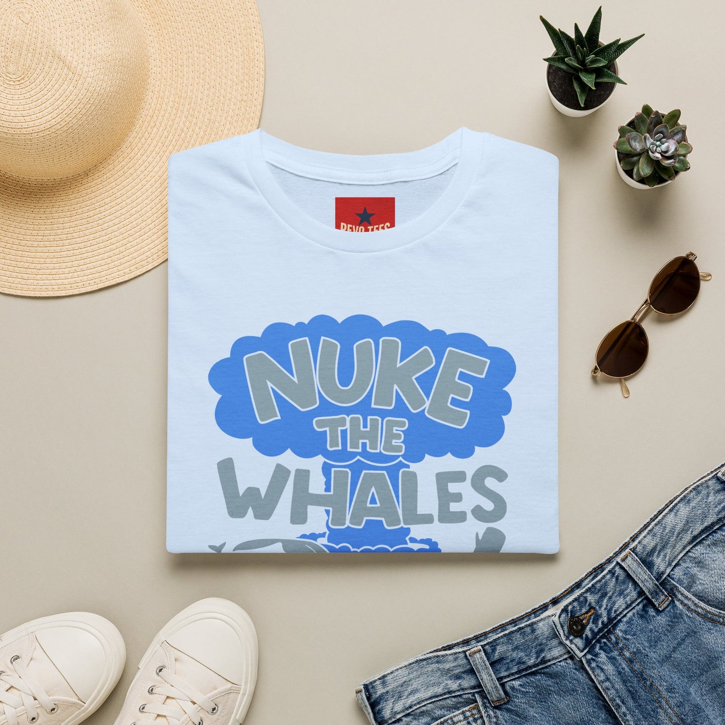 T-Shirt — 'Nuke the Whales' Satirical Graphic Tee (Funny Retro Ocean Design)