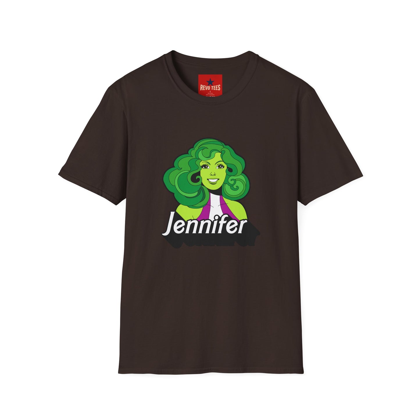 Green Hair Girl T-Shirt — Personalized Name Graphic Tee (e.g., Jennifer)
