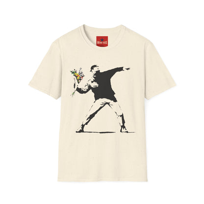 Banksy-Style Flower Bomber T-Shirt — Street Art Protest Graphic Tee