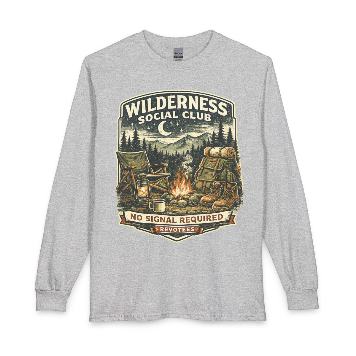 Revotees Wilderness Social Club Long-Sleeve Shirt No Signal Required Camping T-Shirt