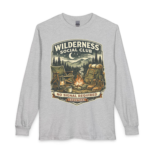 Revotees Wilderness Social Club Long-Sleeve Shirt No Signal Required Camping T-Shirt