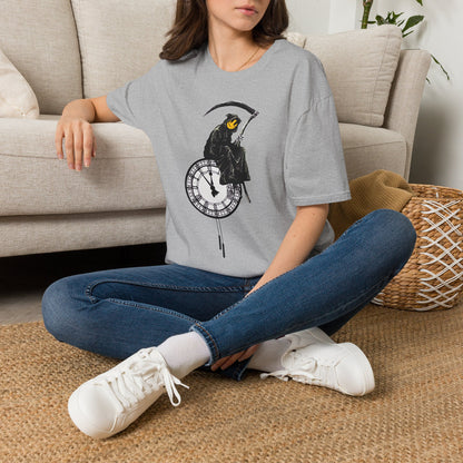 Banksy T‑Shirt — Grim Reaper Clock Graphic Tee (Smiley Mask)