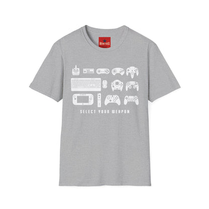 Gaming Controllers T-Shirt — "Select Your Weapon" Retro Console Gamer Tee
