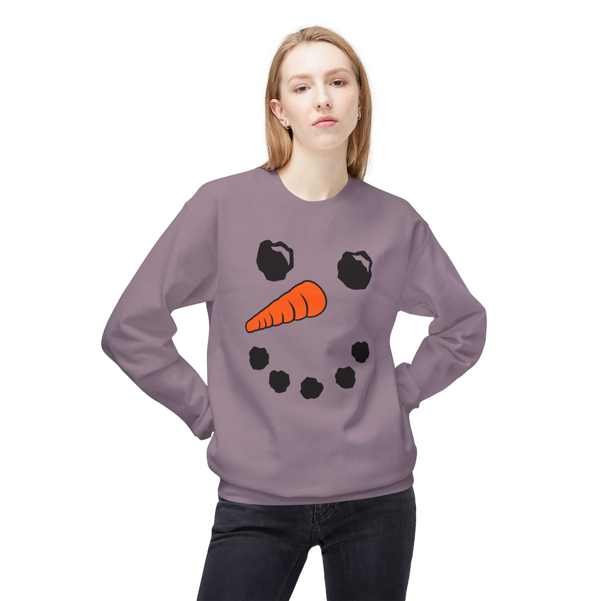 Snowman Face Crewneck Sweatshirt — Cute Winter Holiday Pullover