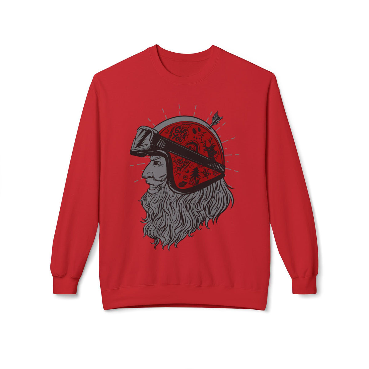 Santa the Bearded Rider  – Red Helmet Moto Crewneck Sweatshirt