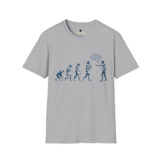 Revotees Evolution Funny Stop We Ballsed This Up Evolution Graphic T-Shirt