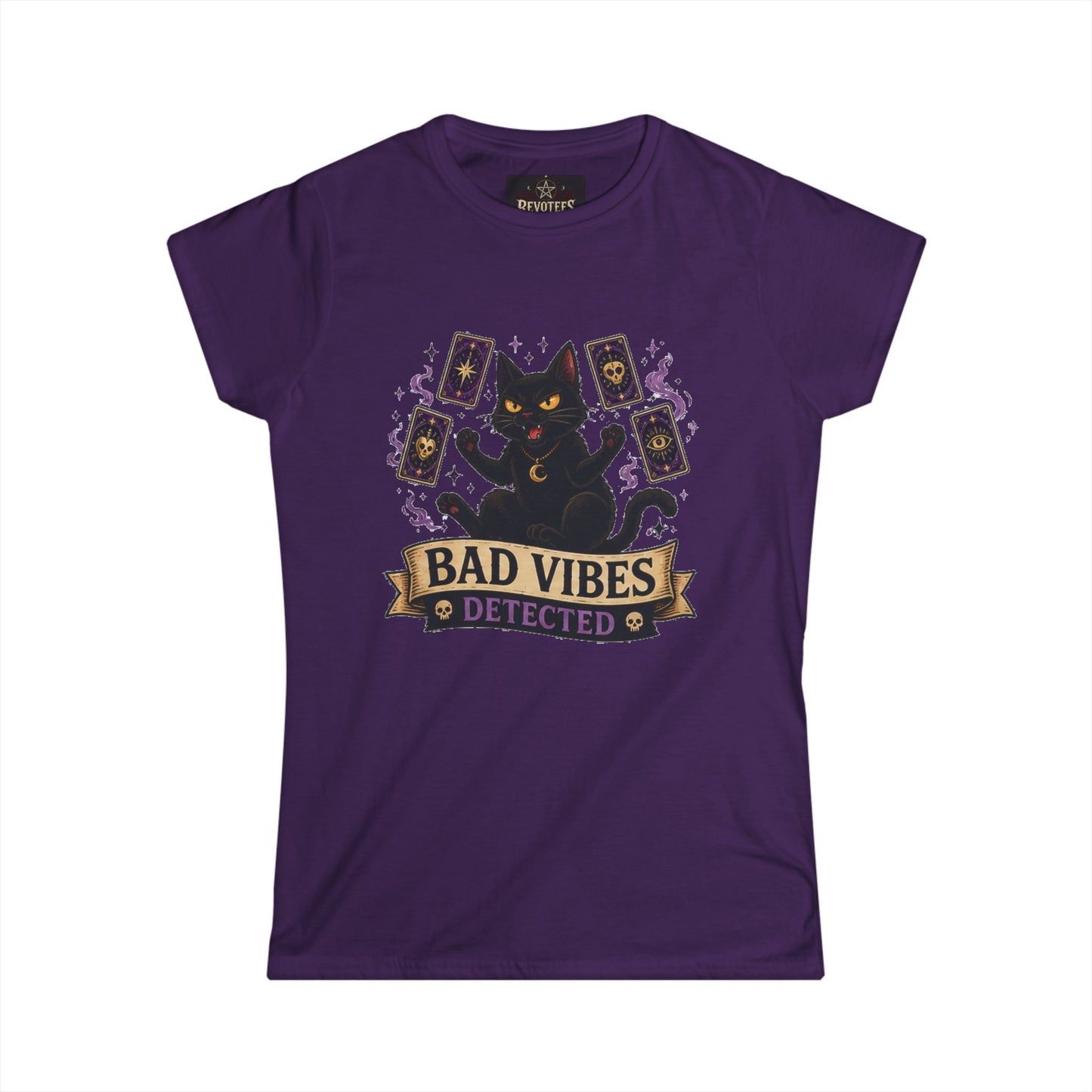 Bad Vibes Detected Cat Tarot Tee — Women's Witchy Graphic T-Shirt