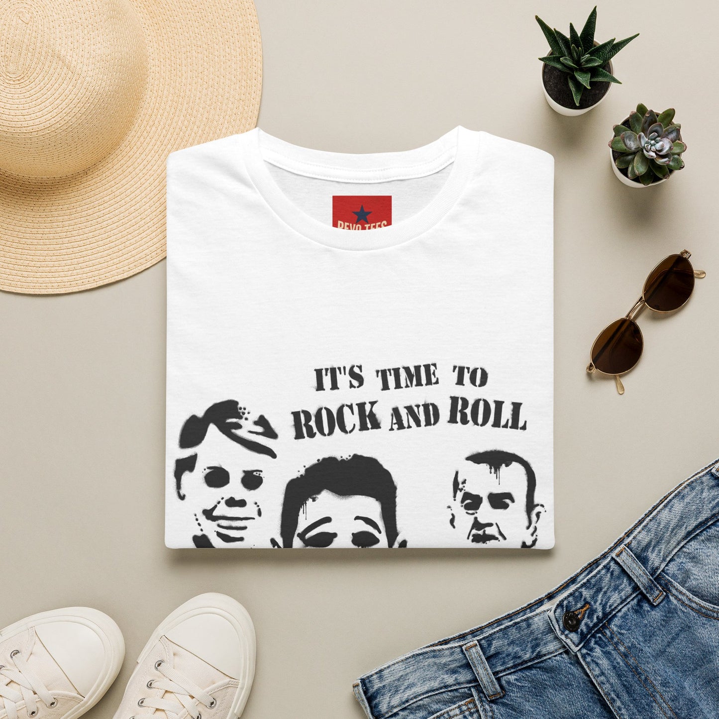 Rock and Roll Faces T-Shirt — "It's Time to Rock and Roll" Retro Band Tee