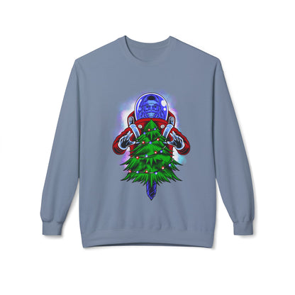 Astronaut Santa Pouncing on a Christmas Tree Crewneck Sweatshirt