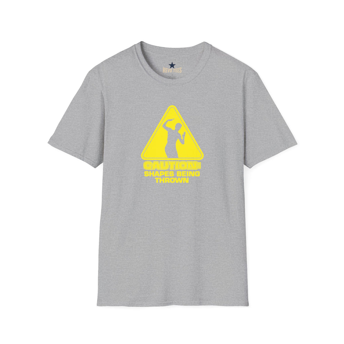 Revotees Caution Throwing Shapes Unisex Softstyle T-Shirt - alternate view 2