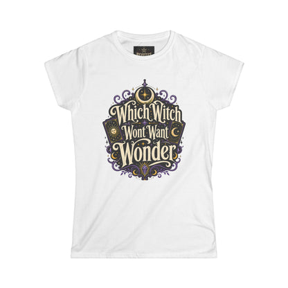 Women's Witchy Tee — "Which Witch Won't Want Wonder" Gothic Halloween Shirt