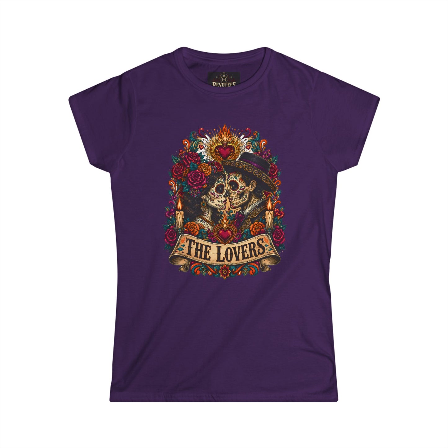 The Lovers Tarot Skull Tee — Romantic Day of the Dead Graphic Shirt