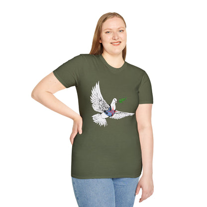 Banksy's Dove of Peace T‑Shirt — Flying Dove with Olive Branch & Earth Heart Graphic