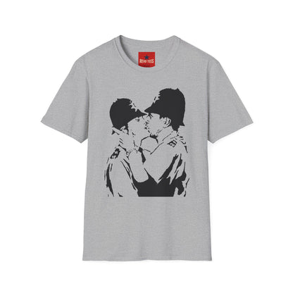 Banksy - Kissing Policemen Graphic T‑Shirt — Vintage Stencil Couple Print