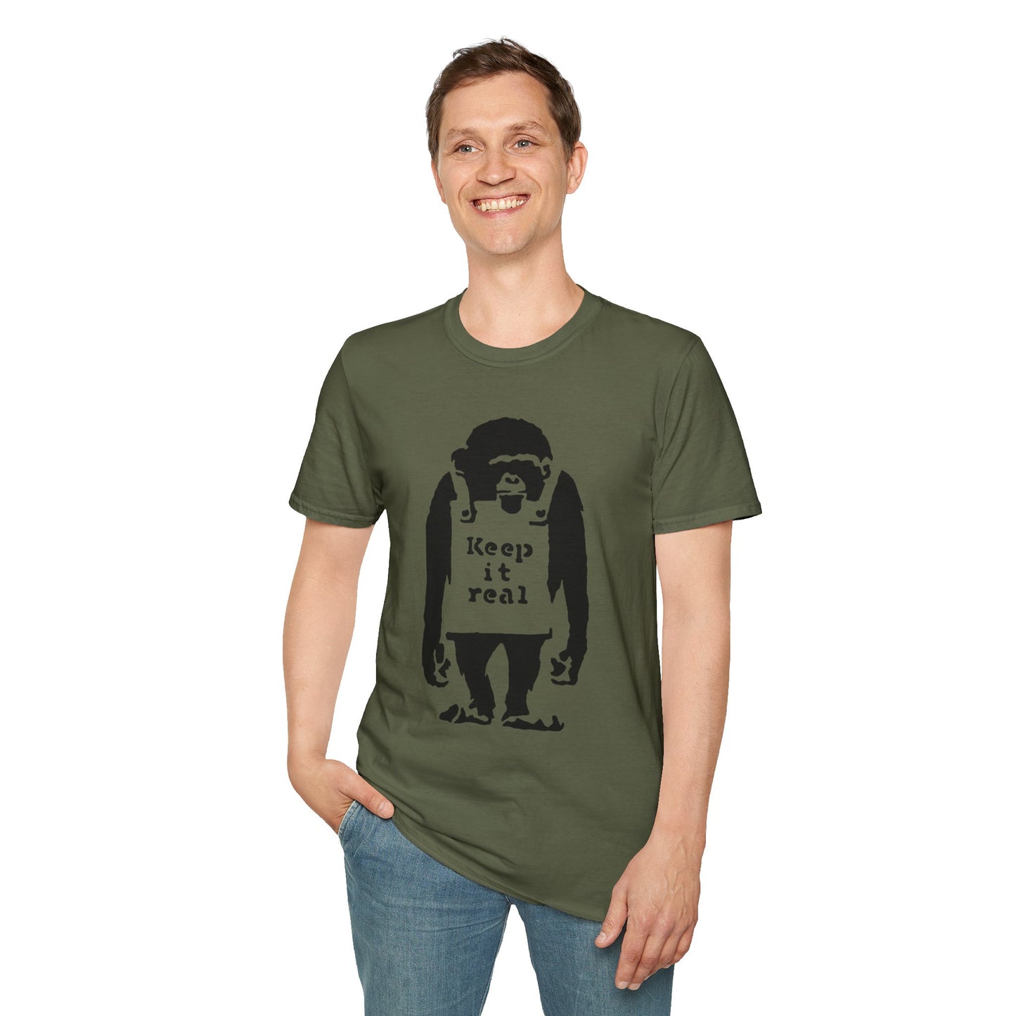Banksy T‑Shirt — 'Keep It Real' Monkey Graphic Tee — Vintage Streetwear, Casual Gift