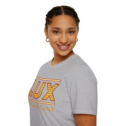 LUX Nightclub Graphic T-Shirt — Retro Marquee Sign Tee for Club Fans & Party Nights