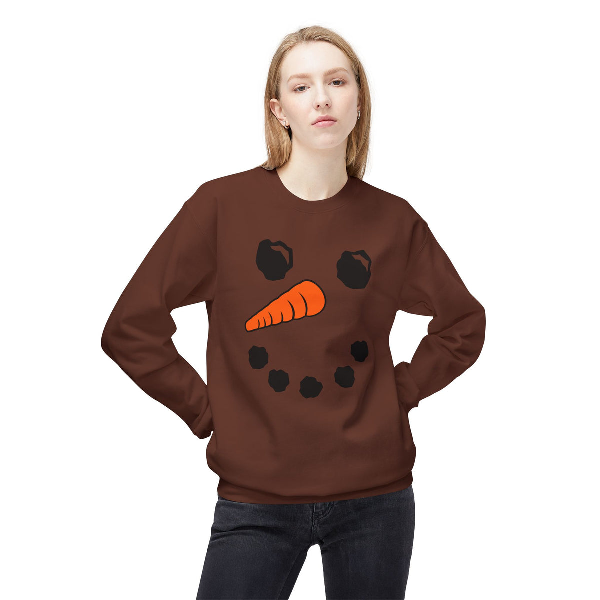 Snowman Face Crewneck Sweatshirt — Cute Winter Holiday Pullover