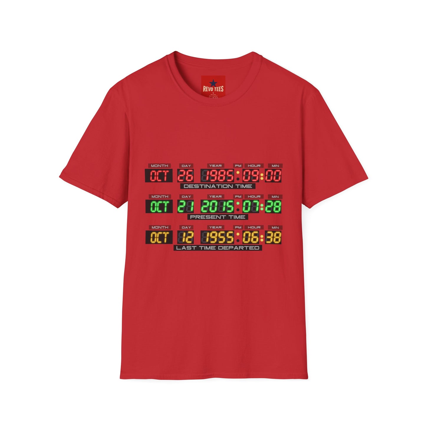 T‑Shirt — Back to the Future Time Display Graphic (Oct 26 1985 / Oct 21 2015)