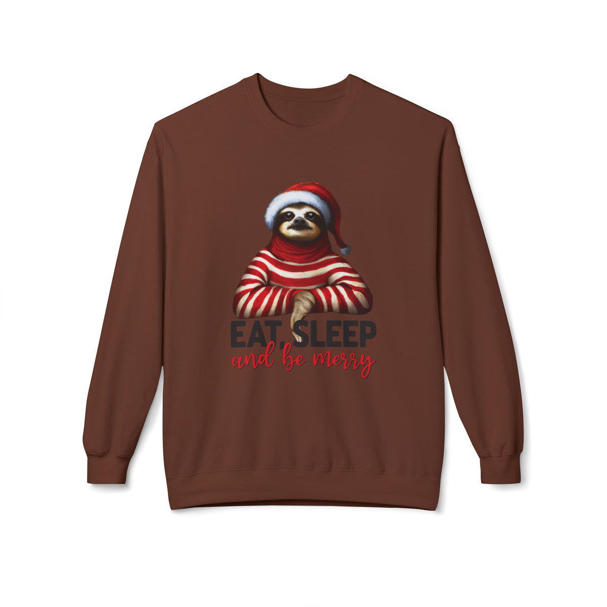 Christmas Sloth Sweatshirt – "Eat Sleep and Be Merry" Cozy Holiday Crewneck