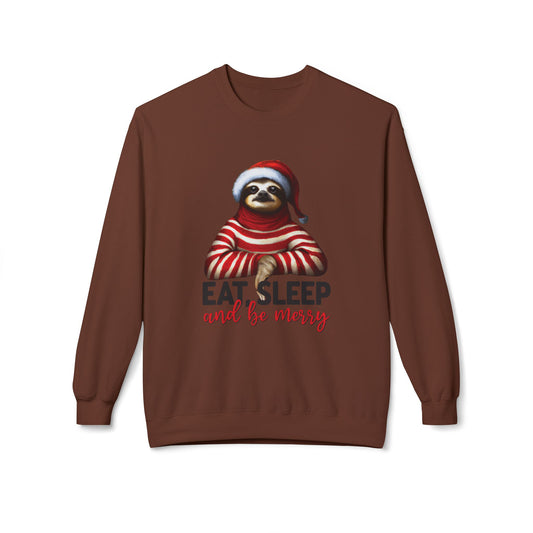 Christmas Sloth Sweatshirt – "Eat Sleep and Be Merry" Cozy Holiday Crewneck