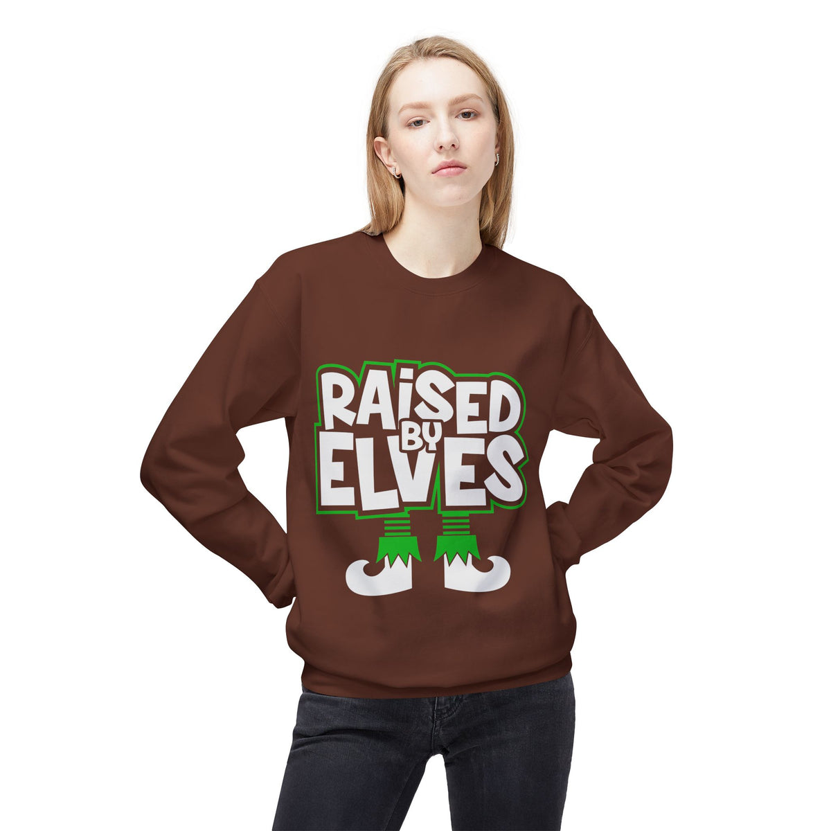 Raised by Elves Sweatshirt – Christmas Funny Holiday Crewneck
