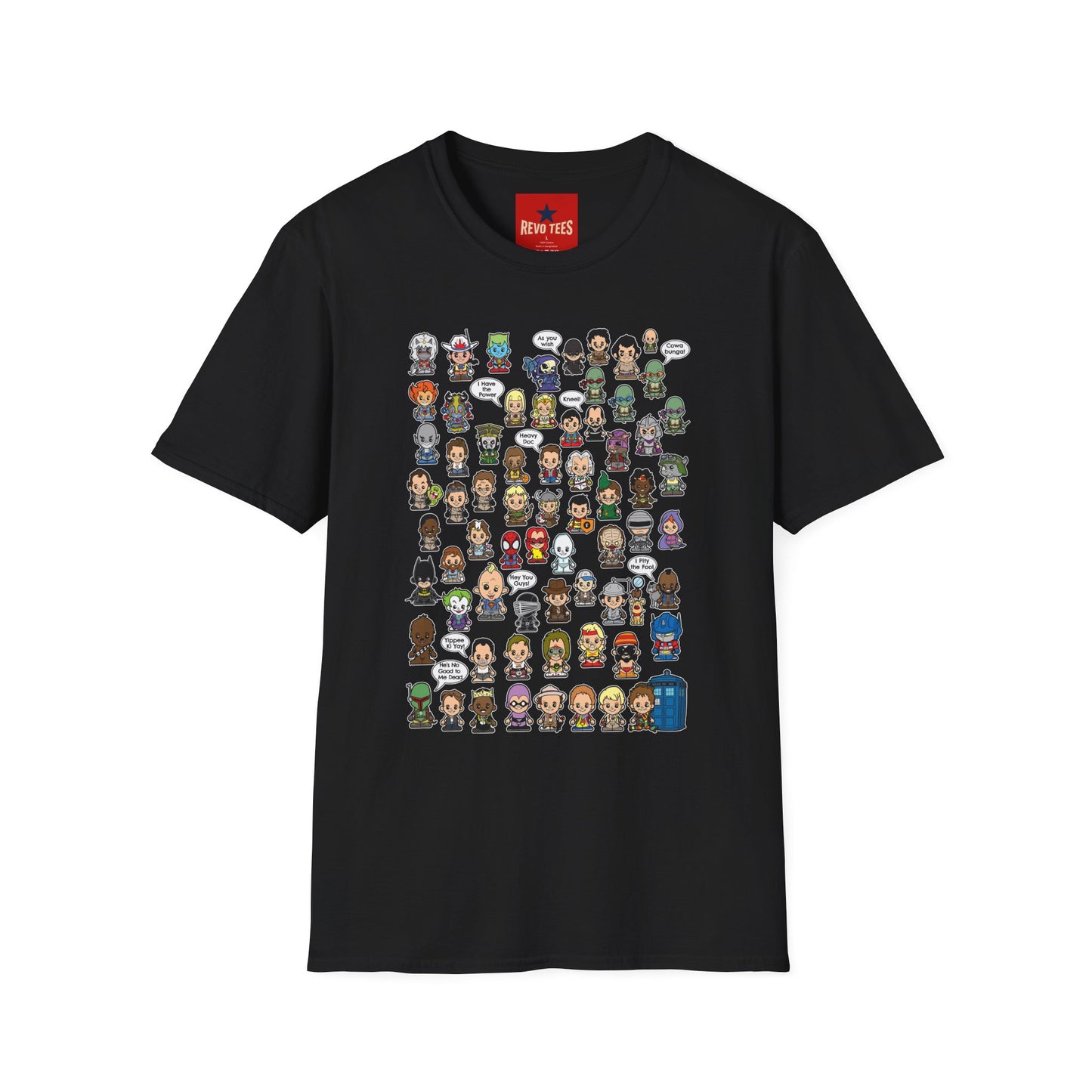 RPG Character Collage T-Shirt — Chibi Fantasy & Sci‑Fi Heroes Tee