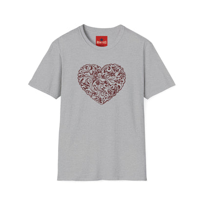 Ornate Floral Heart T-Shirt — Vintage Filigree Valentine Tee