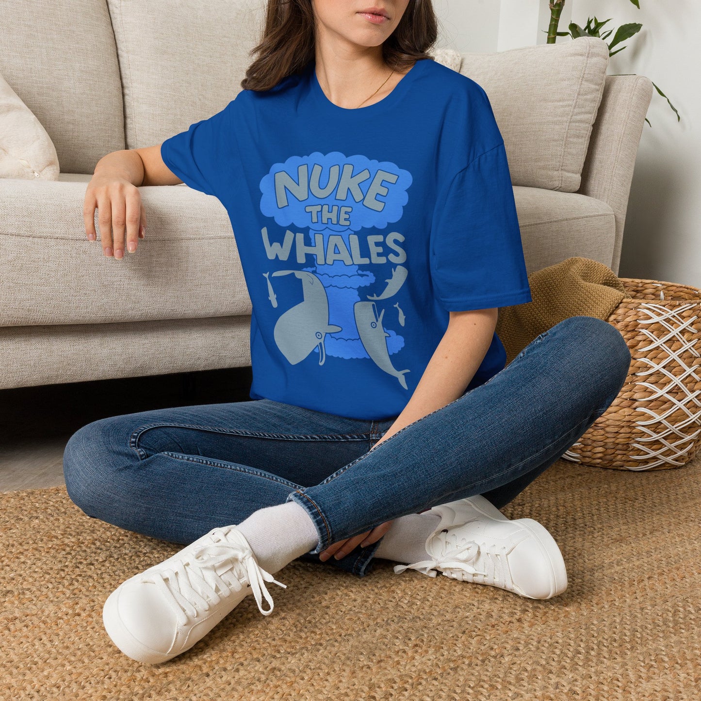 T-Shirt — 'Nuke the Whales' Satirical Graphic Tee (Funny Retro Ocean Design)