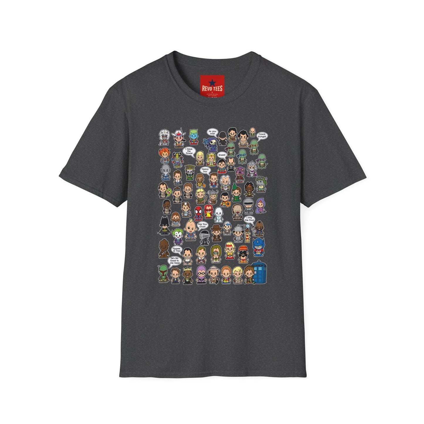 RPG Character Collage T-Shirt — Chibi Fantasy & Sci‑Fi Heroes Tee