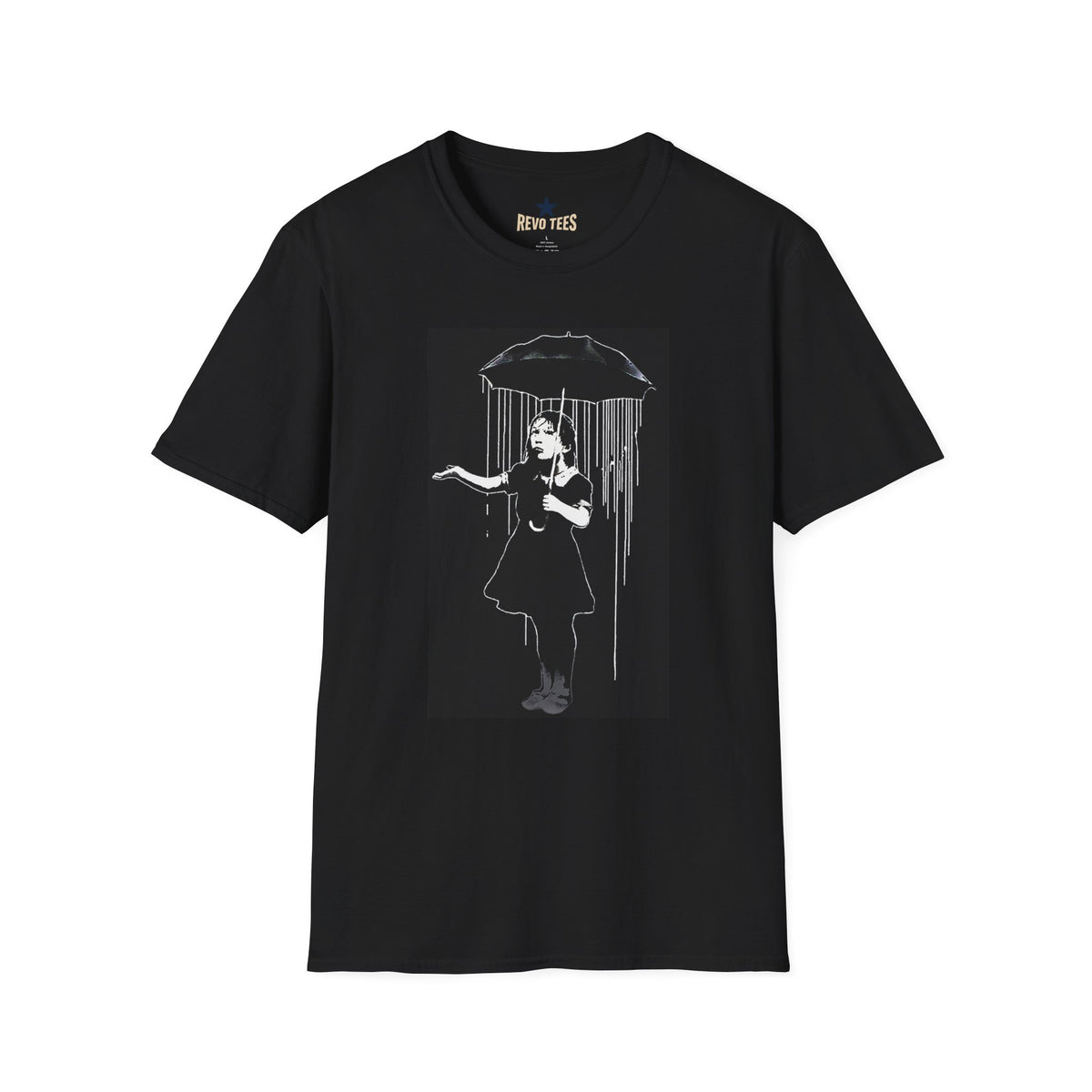 Revotees Banksy Girl with Umbrella Chalk Art T-Shirt - alternate view 2