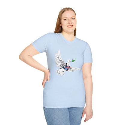 Banksy's Dove of Peace T‑Shirt — Flying Dove with Olive Branch & Earth Heart Graphic