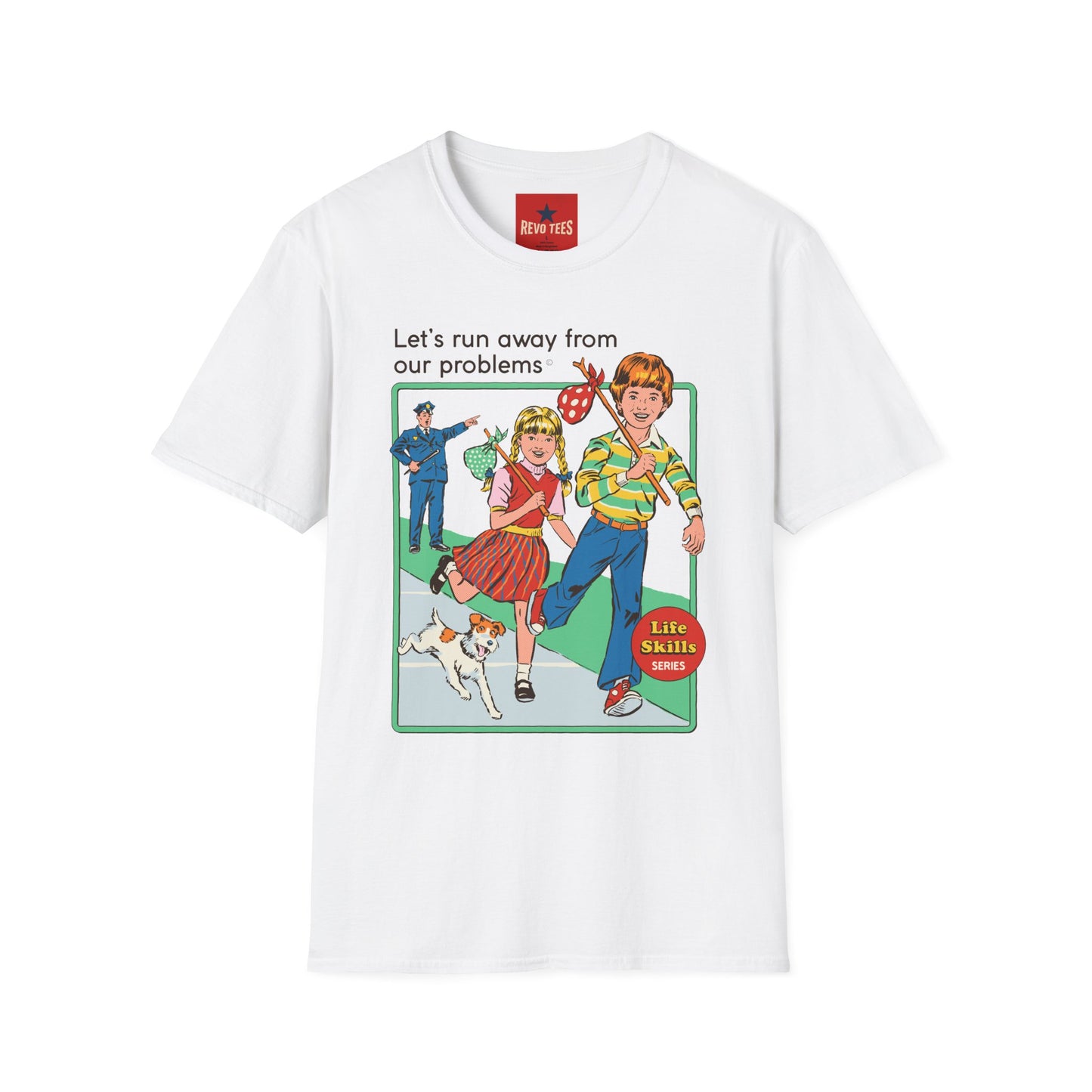 Retro Runaway Kids T-Shirt — "Let's Run Away From Our Problems" Vintage Graphic Tee