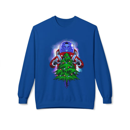 Astronaut Santa Pouncing on a Christmas Tree Crewneck Sweatshirt