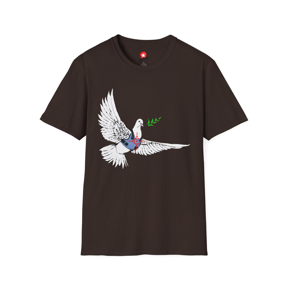Revotees Banksys Dove of Peace Flying Dove with Olive Branch Earth Heart Graphic T-Shirt - alternate view 5