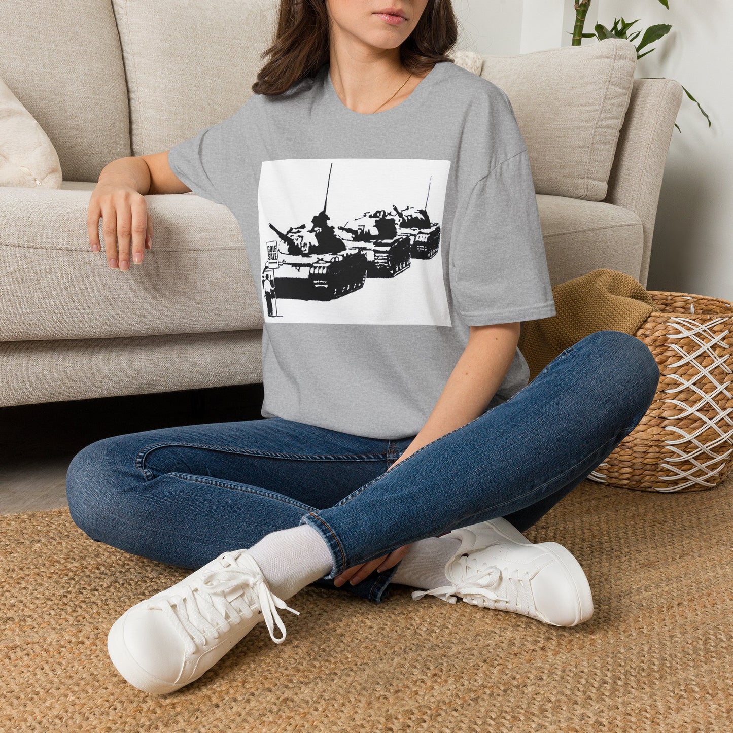 Banksy Tank Lineup Graphic T-Shirt — Stencil Military Tanks Design